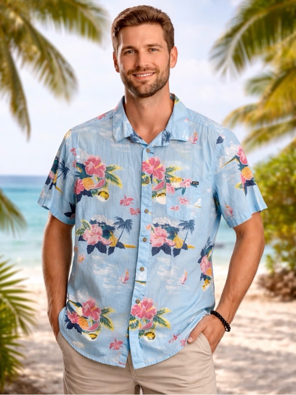 BILLABONG ALOHA TROPICAL Summer 
100% Cotton Shirt short Sleeve